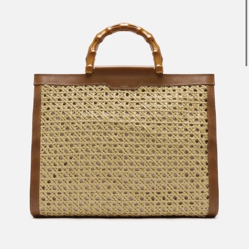 Isla Grande Brown Leather & Straw Shopping Tote